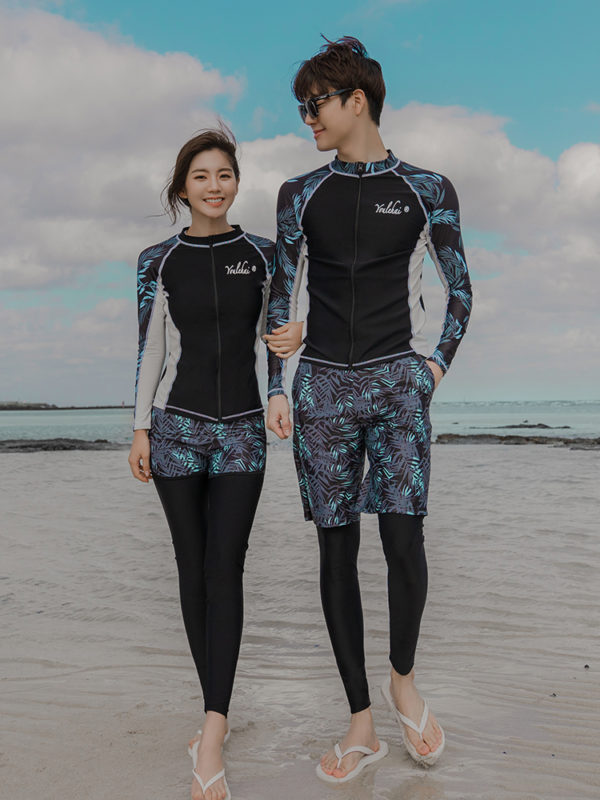 Long sleeve Lovers Swimwear swimsuit Rash Guard Wetsuit surfing Suit beachwear Tankinis with Boys Short 4