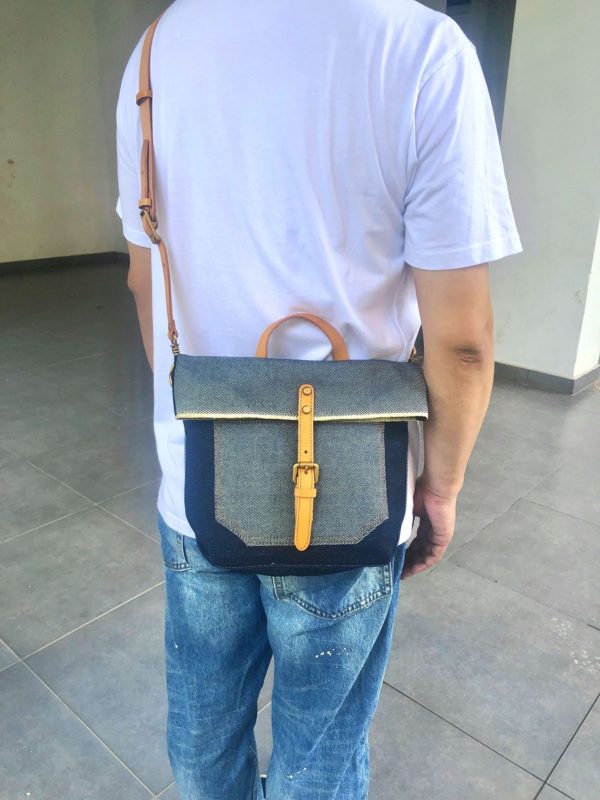 Heavy Red Selvedge Denim Bag Japanese Oblique Cross Jeans Bag For Men And Women Bucket Bag EW2009 - Image 4