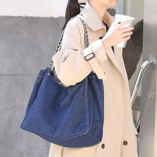 Leisure Literary Canvas Bag Ins Western Denim Chain Bag Retro Blue Black Jean Shoulder Bag Women EW0040-1 - Image 3