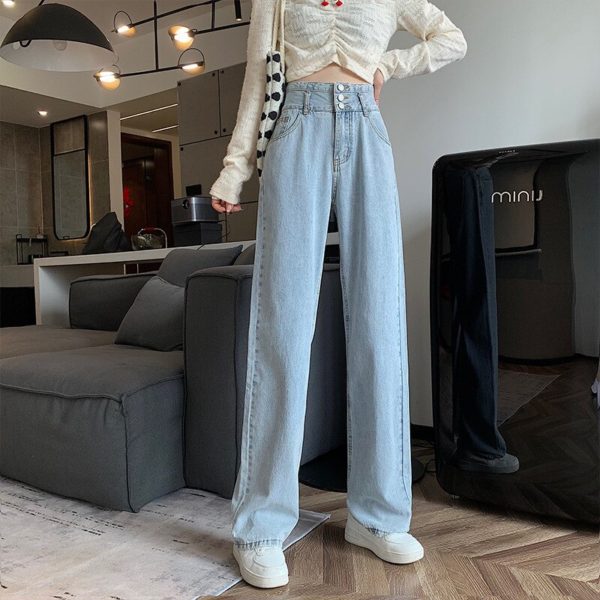 2022 New Design Loose Jeans Spring Autumn Blue Jeans For Women Straight Fit Wide Leg Jeans Women Long Denim Trousers - Image 2