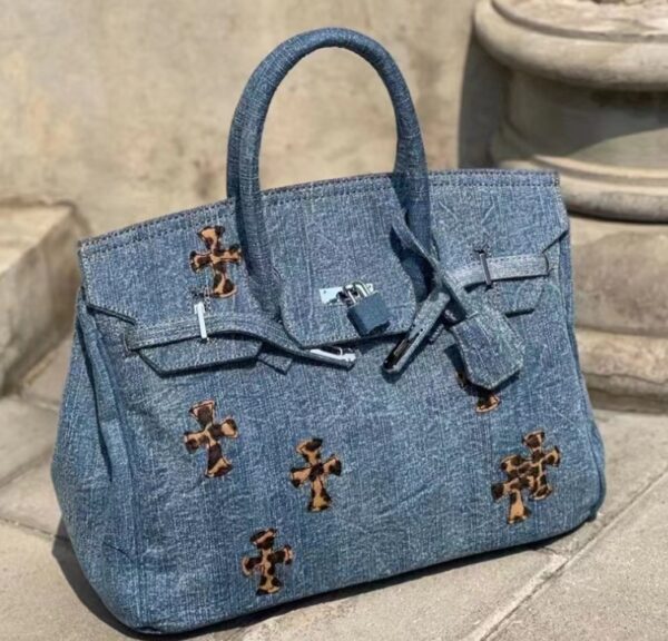 Crucifix Denim Shoulder Bag Large Capacity Jeans Handbag New Men Women Denim Bags Online EW6441331 - Image 2