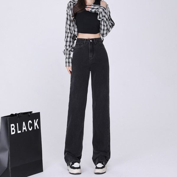 Autumn Winter Blue Black Wide Leg Jeans Women Drape Effect Straight Leg Jeans Pants All-match Loose Fit Jeans Trousers - Image 2