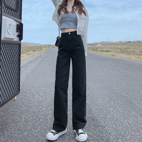 Autumn Winter Blue Black Wide Leg Jeans Women Drape Effect Straight Leg Jeans Pants All-match Loose Fit Jeans Trousers - Image 3