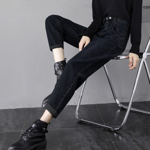 Autumn Winter Jeans Pants Korea America Long Jeans Black Gray Denim Harem Jeans Womens High Waist Elastic Denim Pants Loose Fit - Image 2