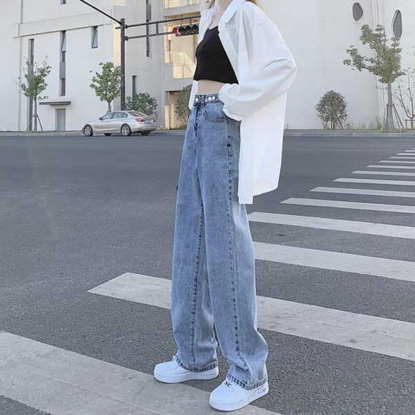 Autumn Winter Wide Leg Jeans Light Blue Gray Straight Leg Jeans Pants Women High Waisted Jeans Trousers Spring Loose Fit Jeans - Image 2