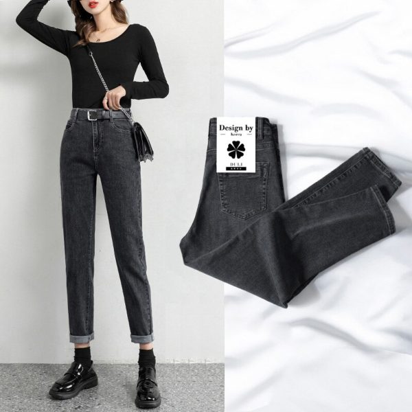 Black Gray Denim Harem Jeans Women's High Waist Elastic Denim Pants Loose Fit Autumn Winter Jeans Pants Korea America Long Jeans - Image 2