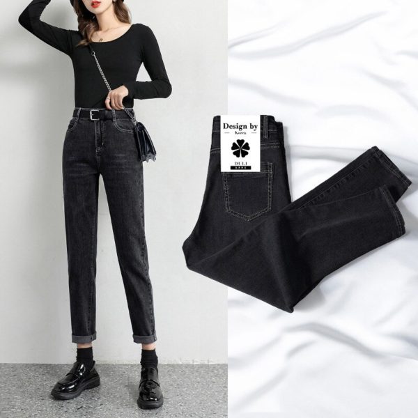 Black Gray Denim Harem Jeans Women s High Waist Elastic Denim Pants Loose Fit Autumn Winter 2