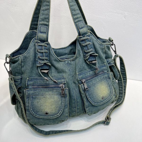 Casual Denim Bag Luxury Women's Bags On Offer Free Shipping Vintage Female Jean Bag Weave Tape Creative Denim Shoulder Bag - Image 3