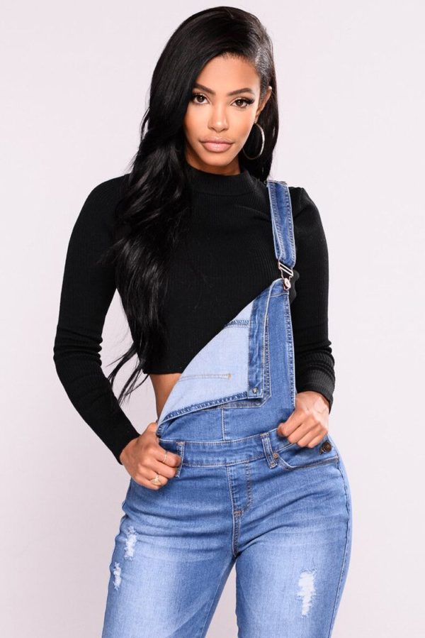 European American Denim Leggings With Hole Plus Size Long Jeans For women New Denim Overall Pants Ladies Denim Suspender Pants - Image 3