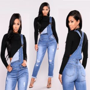 European American Denim Leggings With Hole Plus Size Long Jeans For women New Denim Overall Pants Ladies Denim Suspender Pants