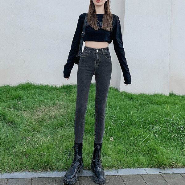 Plus Size Jeans For Women Winter Skinny Jeans Elastic Jeans Slim Fit Denim Pants Warm Pencil Jeans Trousers - Image 2