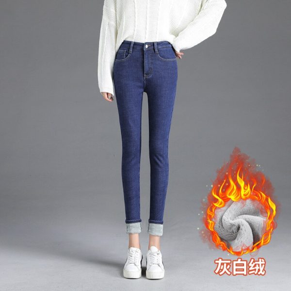 Slim Fit Winter Jeans Pants Thick Casual Elastic Denim Pants High Waist Denim Black Jeans Trousers 1