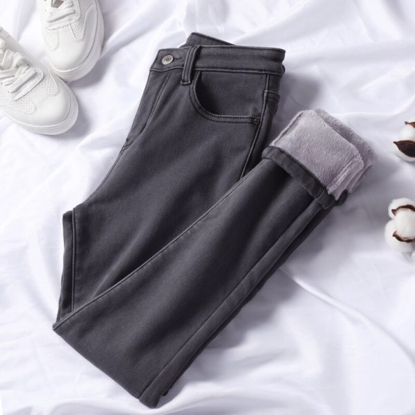 Slim Fit Winter Jeans Pants Thick Casual Elastic Denim Pants High Waist Denim Black Jeans Trousers 2