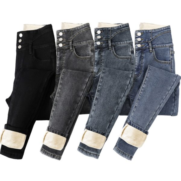 Winter Fleece Lined Jeans High Waist Denim Pant Skinny Warm Women Jeans Trousers Stretch Ladies Casual Denim Pencil Jeans Pants - Image 2
