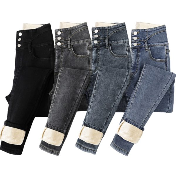 Winter Fleece Lined Jeans High Waist Denim Pant Skinny Warm Women Jeans Trousers Stretch Ladies Casual 1