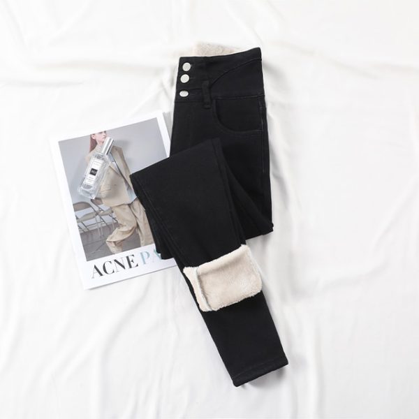Winter Fleece Lined Jeans High Waist Denim Pant Skinny Warm Women Jeans Trousers Stretch Ladies Casual Denim Pencil Jeans Pants - Image 3