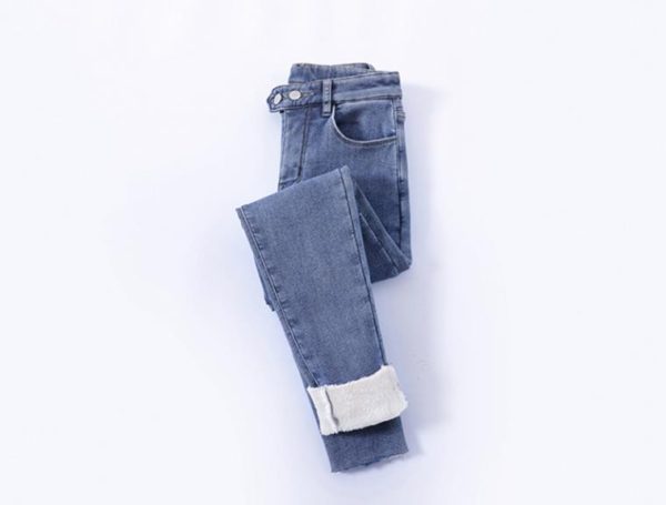 Winter Thick Velvet Jeans Women High Waisted Skinny Jeans Simple Fleece Warm Slim Fit Stretch Ladies Casual Denim Pencil Pants - Image 2