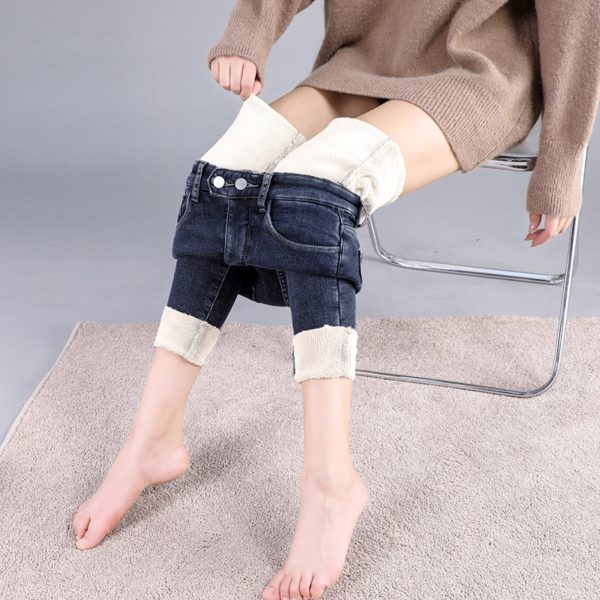 Winter Thick Velvet Jeans Women High Waisted Skinny Jeans Simple Fleece Warm Slim Fit Stretch Ladies Casual Denim Pencil Pants - Image 5