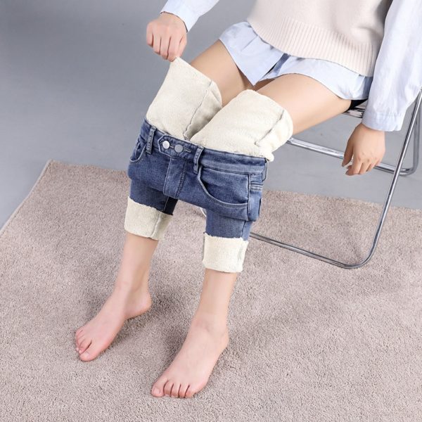 Winter Thick Velvet Jeans Women High Waisted Skinny Jeans Simple Fleece Warm Slim Fit Stretch Ladies Casual Denim Pencil Pants - Image 6
