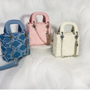 Luxury Pink Jean Bags For Women Fashion All match Denim Handbags New Design Plaid Embroidery Famale