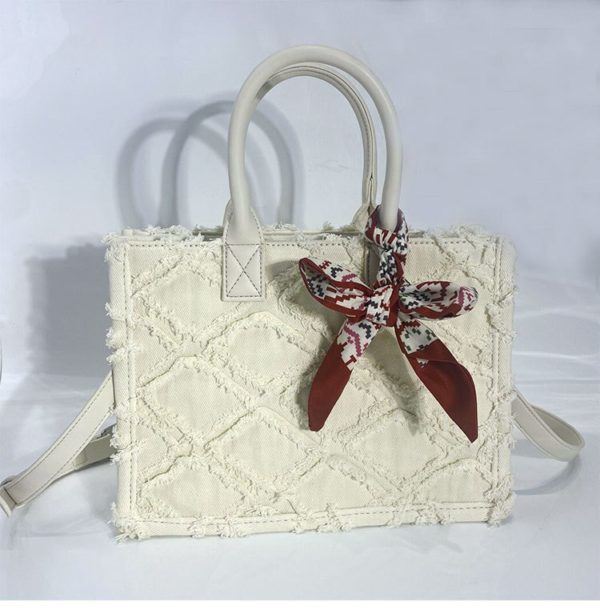 Luxury Women Niche Design Denim Shoulder Bag Large Capacity White Blue Pink Jean Tote Bag Embroidery 1