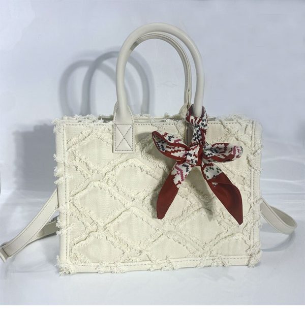 Luxury Women Niche Design Denim Shoulder Bag Large Capacity White Blue Pink Jean Tote Bag Embroidery Grid Handbag Free Shipping - Image 2