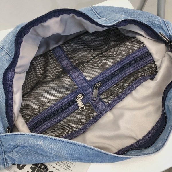 New Design Couple Denim Crossbody Bag Large Capacity Blue Jean Shoulder Bag Mens And Womens Ins Fashion Denim Waist Bag - Image 4