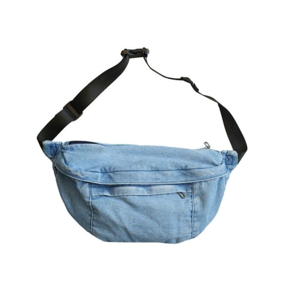New Design Couple Denim Crossbody Bag Large Capacity Blue Jean Shoulder Bag Mens And Womens Ins Fashion Denim Waist Bag - Image 5