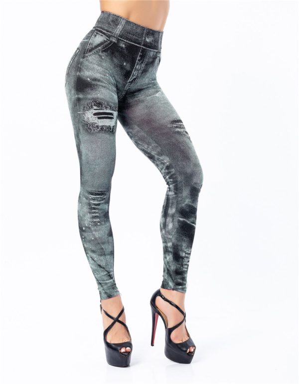8 Colors Fake Denim Leggings With Holes Female Super Stretch Womens Walking Leggings Cropped Tall Yoga Pants - Image 2