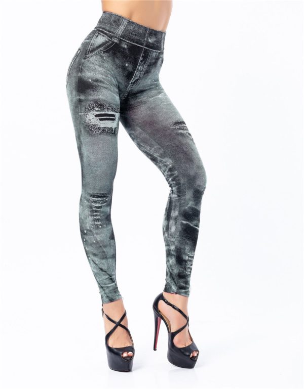 8 Colors Fake Denim Leggings With Holes Female Super Stretch Womens Walking Leggings Cropped Tall Yoga 1