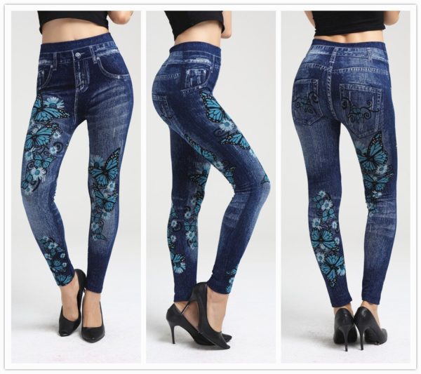 Butterfly Leggings Spanx Pants Women Fitness Denim Leggings Big Butterfly Hip Lifting Jean Printed Leggings - Image 2