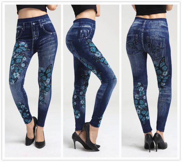 Butterfly Leggings Spanx Pants Women Fitness Denim Leggings Big Butterfly Hip Lifting Jean Printed Leggings 1