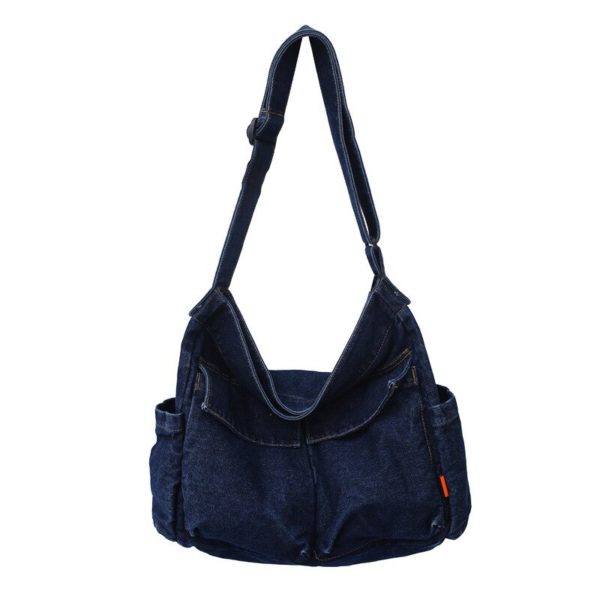 Casual Couple Denim Jeans Shoulder Bag Ins Fashion Jean Bag Large Denim Crossbody Bag Men And Womens Blue Backpack - Image 2