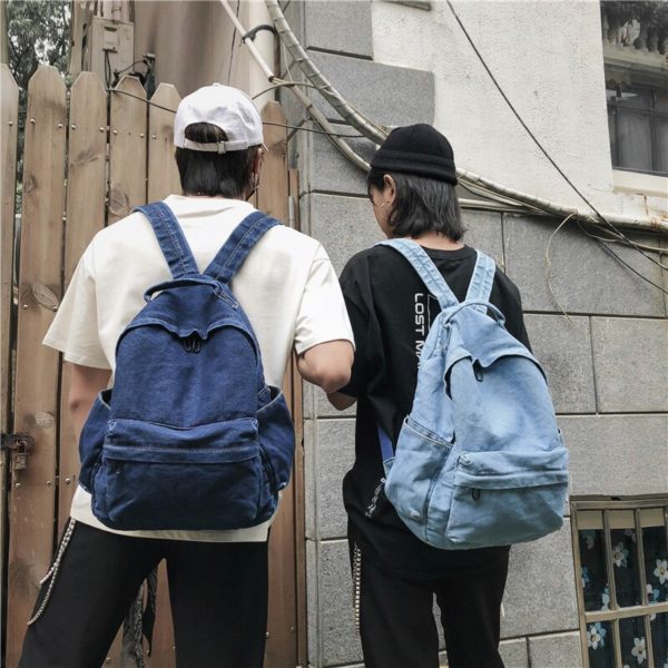 Denim Backpack Cool Student Retro Travel Bagpack Large Capacity Backbag College Student School Jean Bag Mens 1