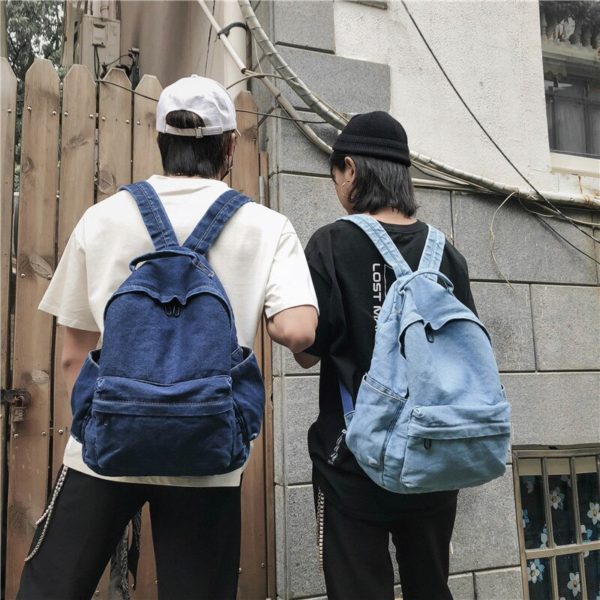 Denim Backpack Cool Student Retro Travel Bagpack Large Capacity Backbag College Student School Jean Bag Mens And Womens - Image 2