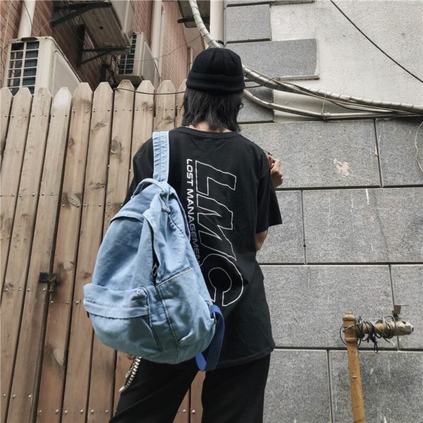 Denim Backpack Cool Student Retro Travel Bagpack Large Capacity Backbag College Student School Jean Bag Mens And Womens - Image 5