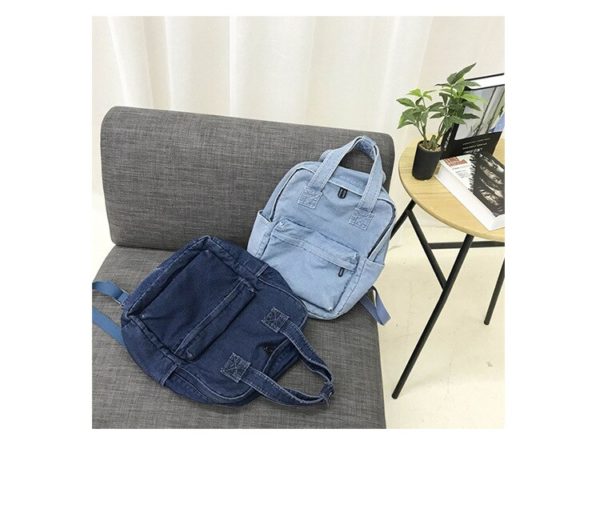 Denim Backpack Female Korean College Denim Handbags Simple Student Jean Bag Boy Girl Blue Jean Backpack - Image 2