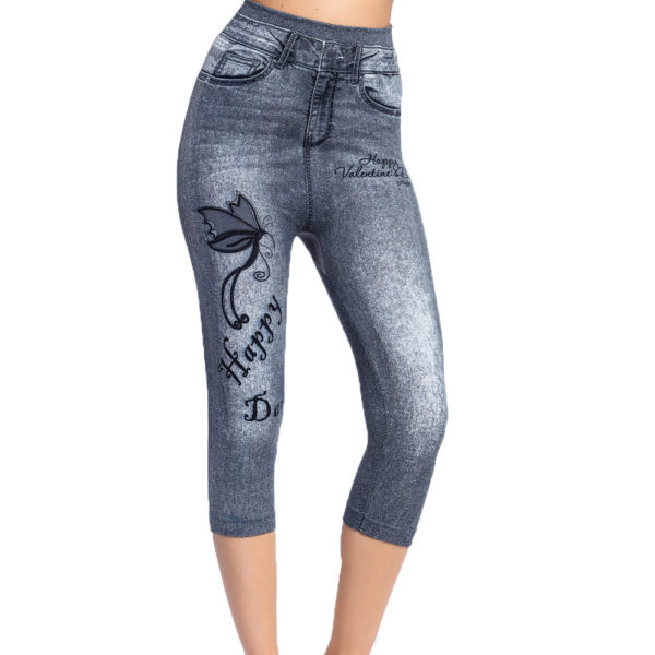 Denim Butterfly Printed Spanx Moto Leggings Womens Running Leggings Sexy Yoga Pants For Women Slim Grey 1