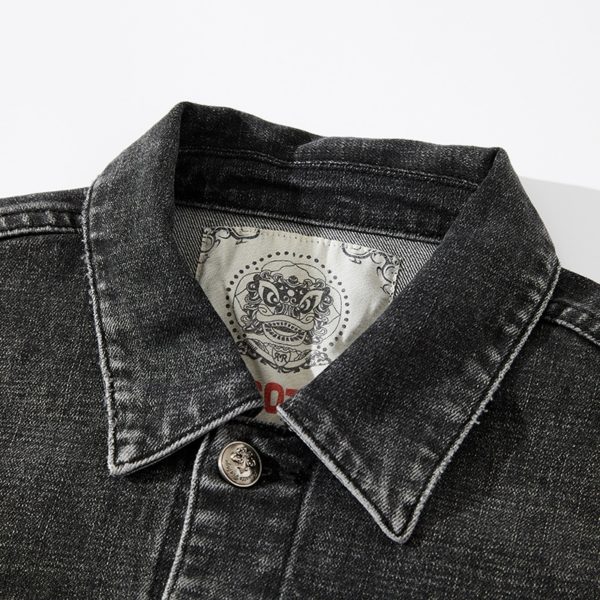 European American Grey Denim Jacket Washed Jean Jacket Back Printed Denim Jacket Premium Casual Business Jeans Jacket For Men - Image 4