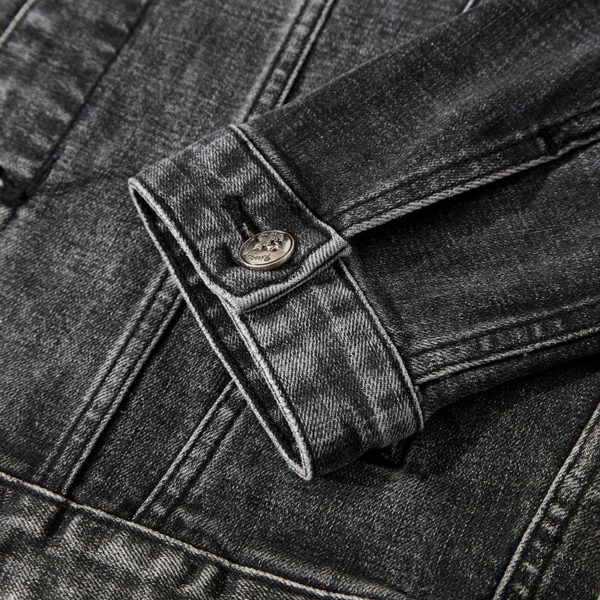 European American Grey Denim Jacket Washed Jean Jacket Back Printed Denim Jacket Premium Casual Business Jeans Jacket For Men - Image 5
