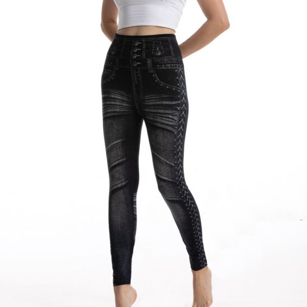 Fashion Printed Leggings For Women Cotton Imitation Denim Leggings For Ladies High Waist Slim Hip Lifting Sexy Yoga Pants - Image 4
