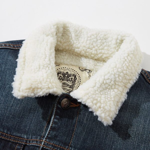 High Quality 350g Lamb Cashmere Denim Jacket Men's Plush Thickened Men's Outwear Winter Super Warm Jean Jacket With Wool Lining - Image 3