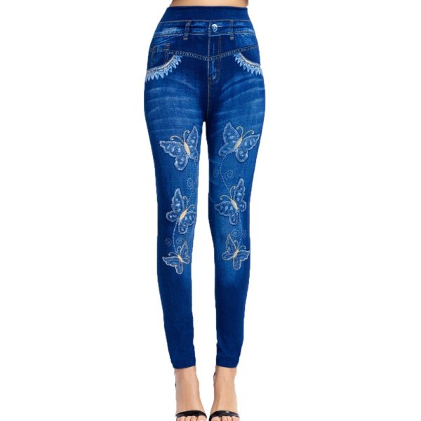 High Spandex Butterfly Leggings Women Jean Look Leggings Fake Denim Sexy Leggings Hip Lift Super Elastic Treggings Pants - Image 2