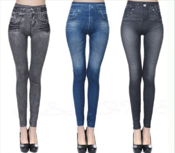 High Waist Women Denim Look Leggings Super Stretch Imitation Denim Leggings Lady Slim Leggins Hip Lift Black Jeggings Tight Pant - Image 2