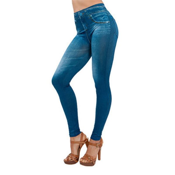 High Waist Women Denim Look Leggings Super Stretch Imitation Denim Leggings Lady Slim Leggins Hip Lift Black Jeggings Tight Pant - Image 3
