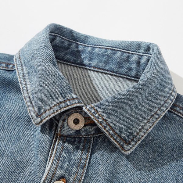 Japanese Retro Denim Jacket Light Blue Trend Cowboy Jacket Heavy Autumn Winter Thickened Jeans Jacket For Men Loose Denim Jacket - Image 3