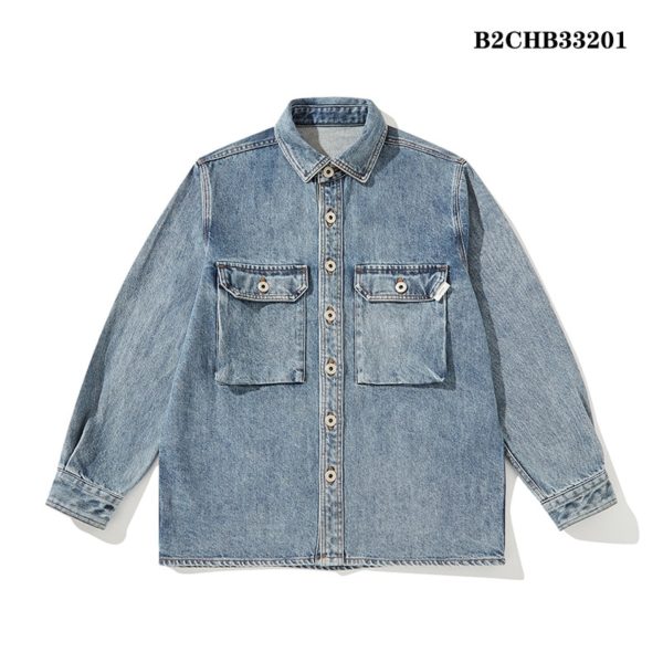 Japanese Retro Denim Jacket Light Blue Trend Cowboy Jacket Heavy Autumn Winter Thickened Jeans Jacket For