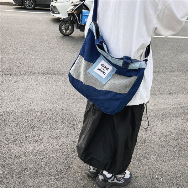 Large Denim Tote Bag For Women Personality Style Jean Shoulder Bag Split Joint Denim Bag Daily 2