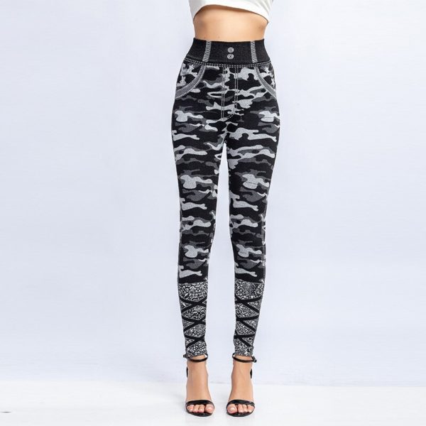 Leggings For Women Sexy Camouflage Imitation Denim Jeggings Stretch Slim Breathable Leggings Pants - Image 2