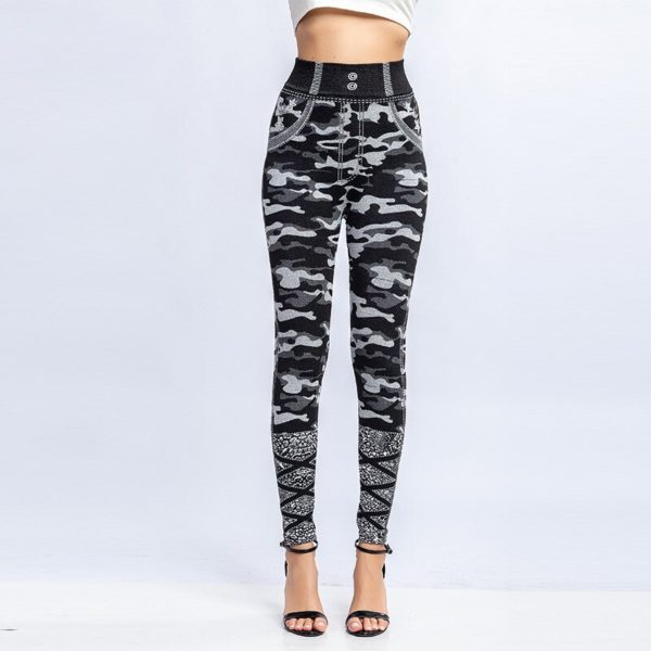 Leggings For Women Sexy Camouflage Imitation Denim Jeggings Stretch Slim Breathable Leggings Pants 1